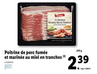 Lidl Poitrine de porc fumée et marinée au miel en tranches offre