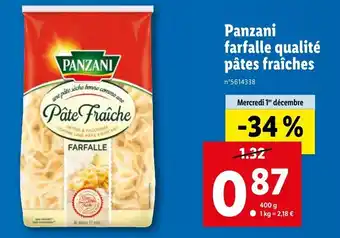 Lidl Panzani farfalle qualité pâtes fraîches offre