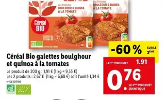 Lidl Céréal bio galettes boulghour et quinoa à la tomates offre