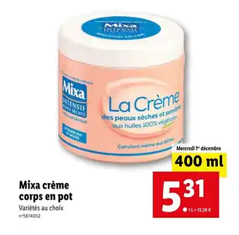 Lidl Mixa crème corps en pot offre