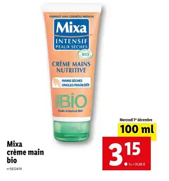 Lidl Mixa crème main bio offre