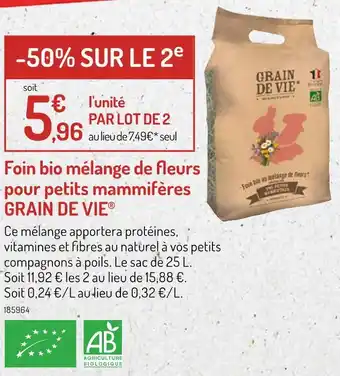 Botanic GRAIN DE VIE Foin bio mélange de fleurs pour petits mammifères offre