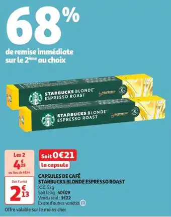 Auchan Supermarché STARBUCKS Capsules de café blonde espresso roast offre