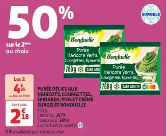 Auchan Supermarché BONDUELLE Purée délice aux haricots, courgettes, épinards, pois et crème surgelée offre