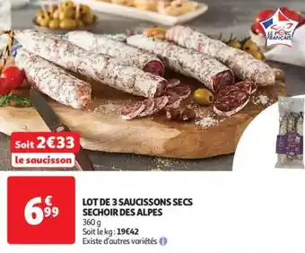 Auchan Supermarché Lot de 3 saucissons secs sechoir des alpes offre