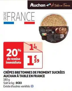 Auchan Supermarché AUCHAN Crêpes bretonnes de froment sucrées à table en france offre