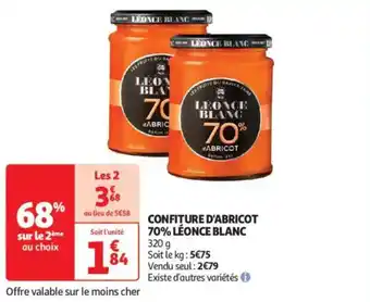 Auchan Supermarché LÉONCE BLANC Confiture d'abricot 70% offre