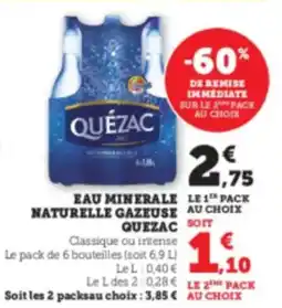 Hyper U QUEZAC Eau minerale naturelle gazeuse offre