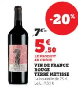 Hyper U Vin de france rouge terre metisse offre