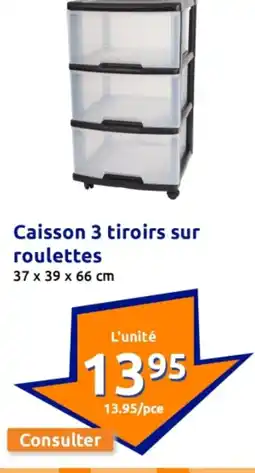 Action Caisson 3 tiroirs sur roulettes offre