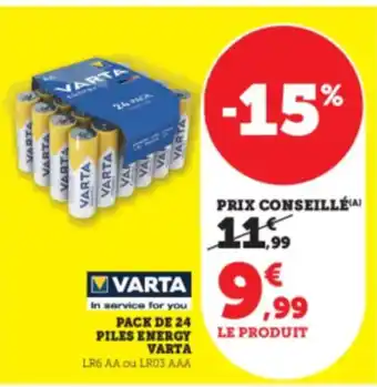 Hyper U VARTA Pack de 24 piles energy offre