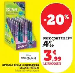 Hyper U LILO ET STICH Stylo à bille 4 couleurs offre