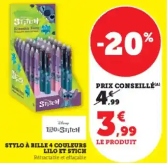 Hyper U LILO ET STICH Stylo à bille 4 couleurs offre