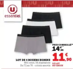 Hyper U U ESSENTIEL Lot de 4 boxers homme offre