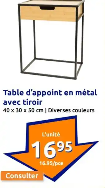 Action Table d appoint en metal avec tiroir offre