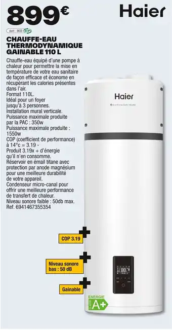 Brico Dépôt HAIER Chauffe-eau thermodynamique gainable offre