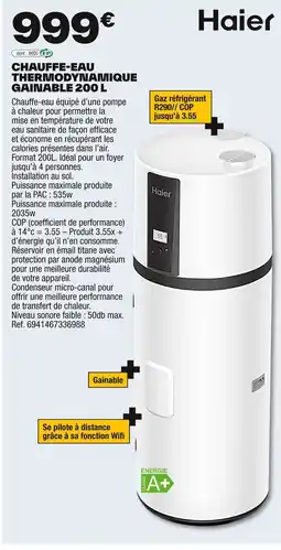 Brico Dépôt HAIER Chauffe-eau thermodynamique gainable offre