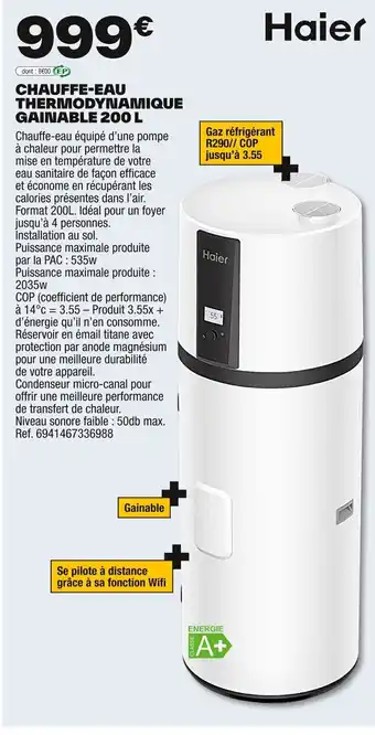 Brico Dépôt HAIER Chauffe-eau thermodynamique gainable offre