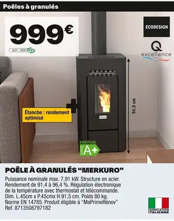 Brico Dépôt ECODESIGN Poêle à granulés “merkuro" offre