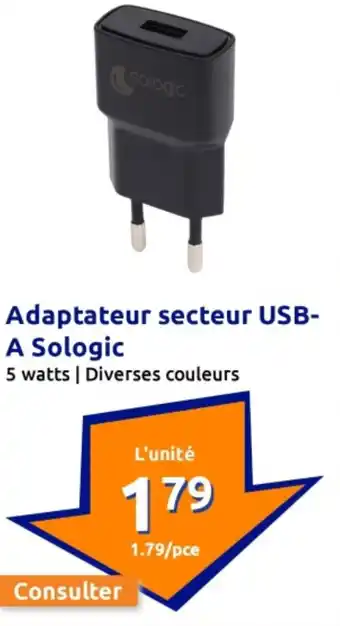 Action Adaptateur secteur usb a sologic offre