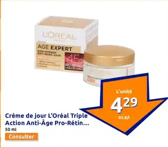 Action Crème de jour l'oréal triple action anti âge pro rétin offre