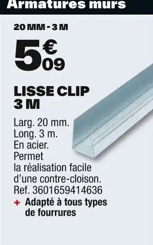 Brico Dépôt Lisse clip 3 m offre