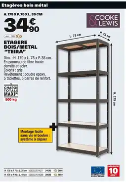 Brico Dépôt COOKE LEWIS Etagere bois/metal "teira" offre