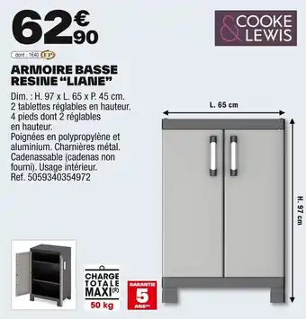 Brico Dépôt COOKE LEWIS Armoire basse resine "liane” offre