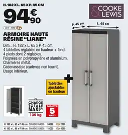 Brico Dépôt COOKE LEWIS Armoire haute résine "liane" offre