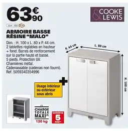 Brico Dépôt COOKE LEWIS Armoire basse résine "malo" offre