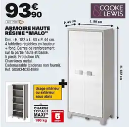 Brico Dépôt COOKE LEWIS Armoire haute résine "malo" offre