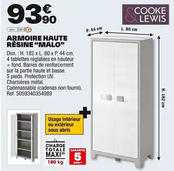 Brico Dépôt COOKE LEWIS Armoire haute résine "malo" offre