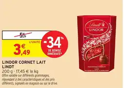 Intermarché Hyper LINDT Lindor cornet lait offre