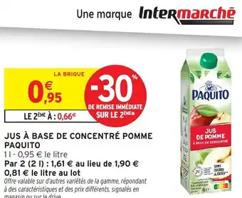 Intermarché Hyper PAQUITO Jus à base de concentré pomme offre