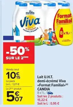 Carrefour Market CANDIA Lait U.H.T. demi-écrémé Viva Format Familial offre