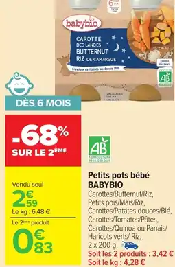 Carrefour Market BABYBIO Petits pots bébé offre