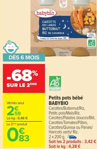 Carrefour Market BABYBIO Petits pots bébé offre