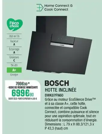 Extra BOSCH Hotte inclinée dwk87fn60 offre