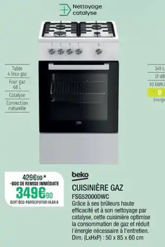 Extra BEKO Cuisinière gaz fsg52000dwc offre