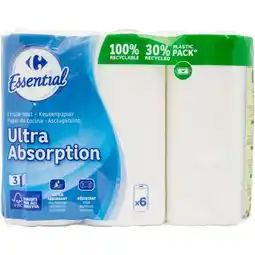 Carrefour CARREFOUR ESSENTIAL Essuie-tout Blanc Ultra absorption offre