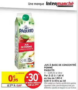 Intermarché Express PAQUITO Jus à base de concentré pomme offre