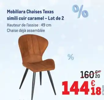 METRO Mobiliara Chaises Texas simili cuir caramel - Lot de 2 offre