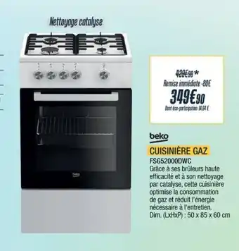 Proxi Confort BEKO Cuisinière gaz fsg52000dwc offre