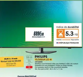 Proxi Confort PHILIPS Téléviseur led 4k 43pus8909 offre