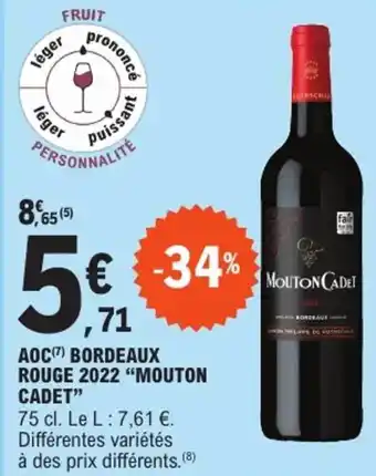 E.Leclerc Express "MOUTON CADET" Aoc bordeaux rouge 2022 offre