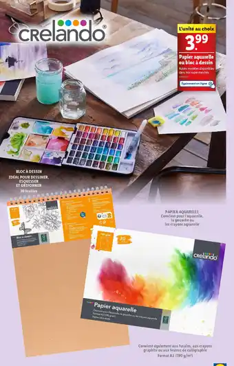 Lidl Crelando papier aquarelle ou bloc a dessin offre