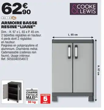 Brico Dépôt Armoire basse resine liane offre