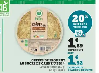 Hyper U Crepes de froment au sucre de canne u bio offre