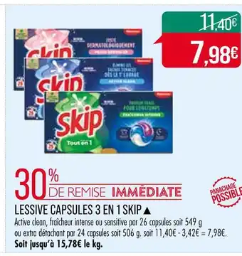 Match Skip Lessive Capsules 3 en 1 Skip offre