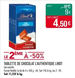 Match LINDT Tablette de chocolat l’authentique offre